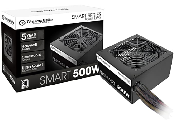 Thermaltake Smart 500W 80+ White Certified PSU, Continuous Power with 120mm Ultr...
